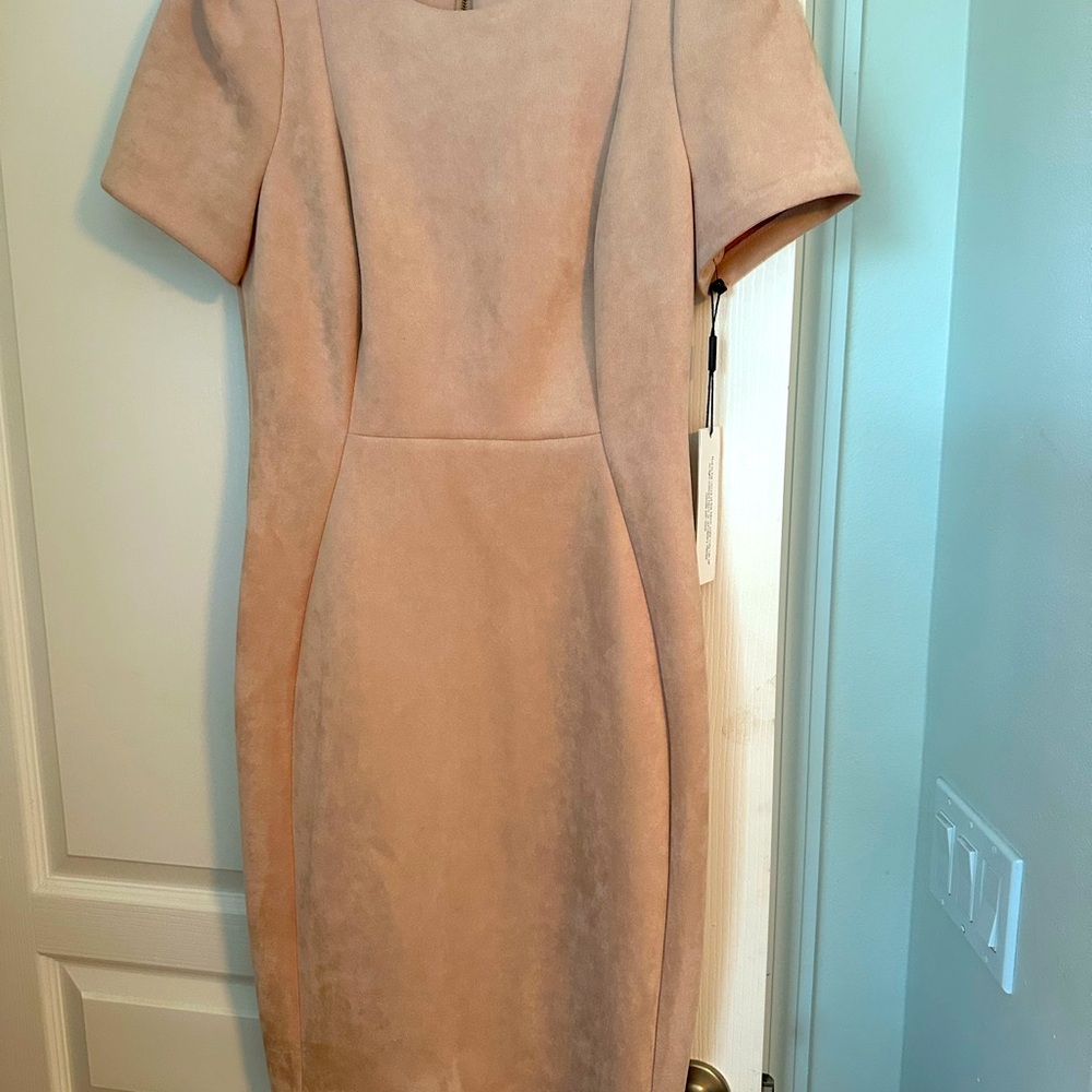 Calvin Klein Soft Pink Faux Suede Midi Dress.